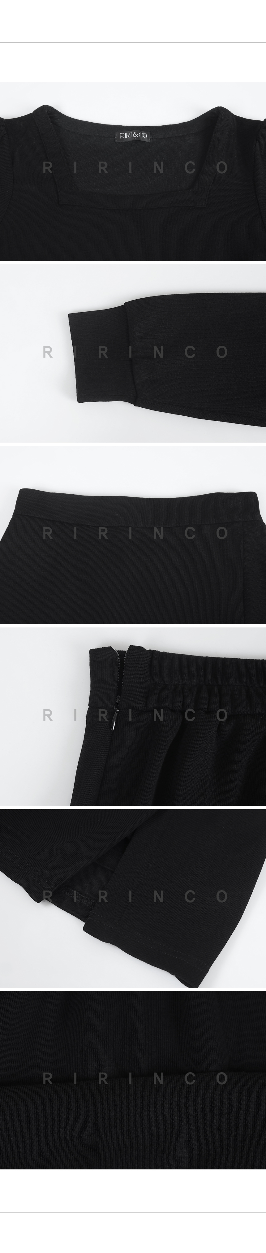 RIRINCO スクエアネックトップス＆スリットミニスカートセット
