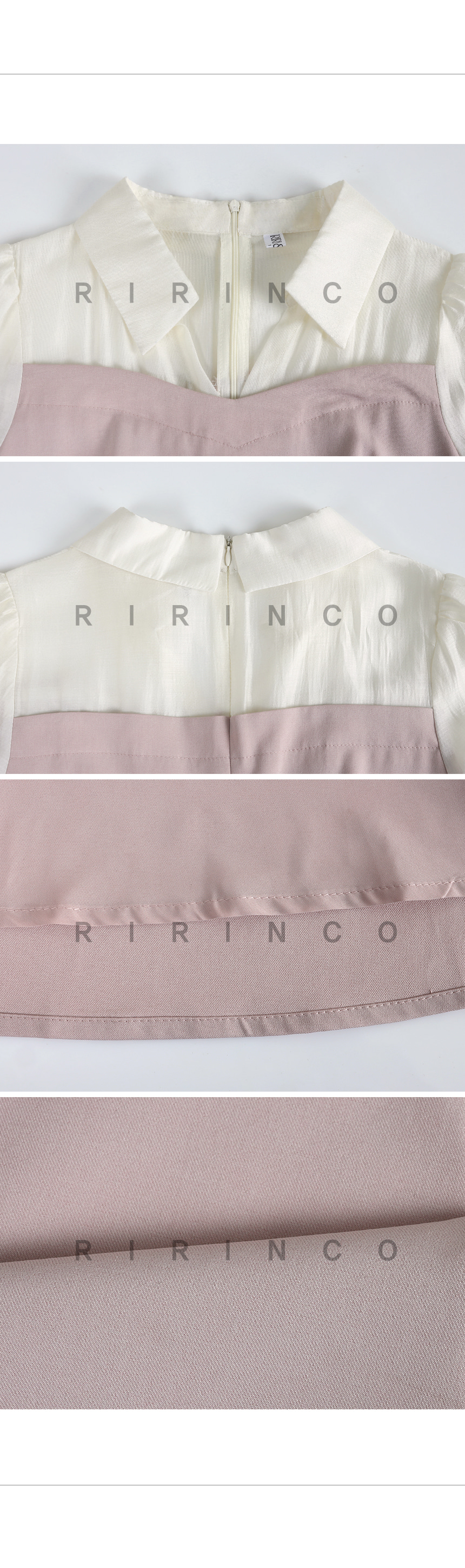 RIRINCO オープンカラーシースルー配色ワンピース 