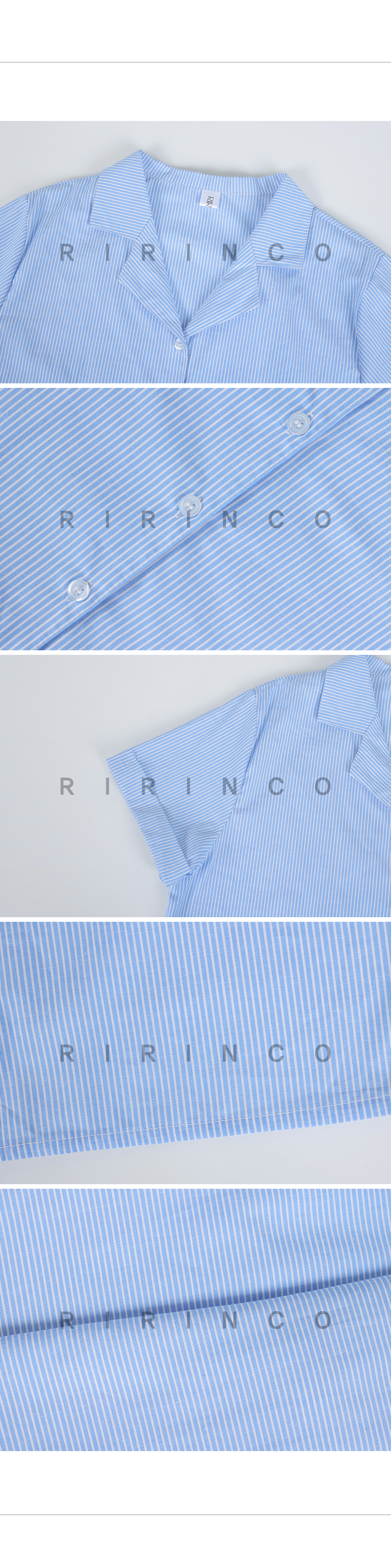 RIRINCO ストライプ柄ロールアップ開襟半袖シャツ