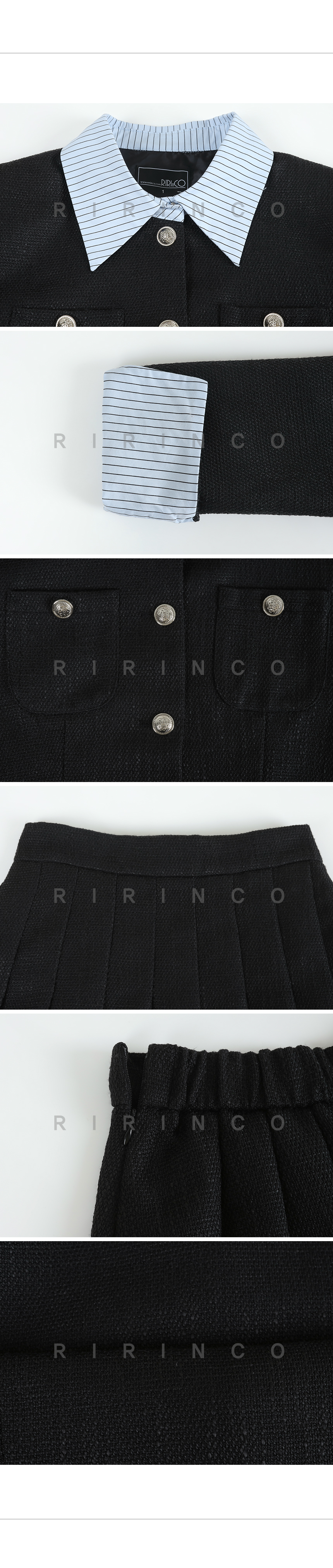 RIRINCO ツイード配色ジャケット&後ろゴムプリーツスカート上下セット