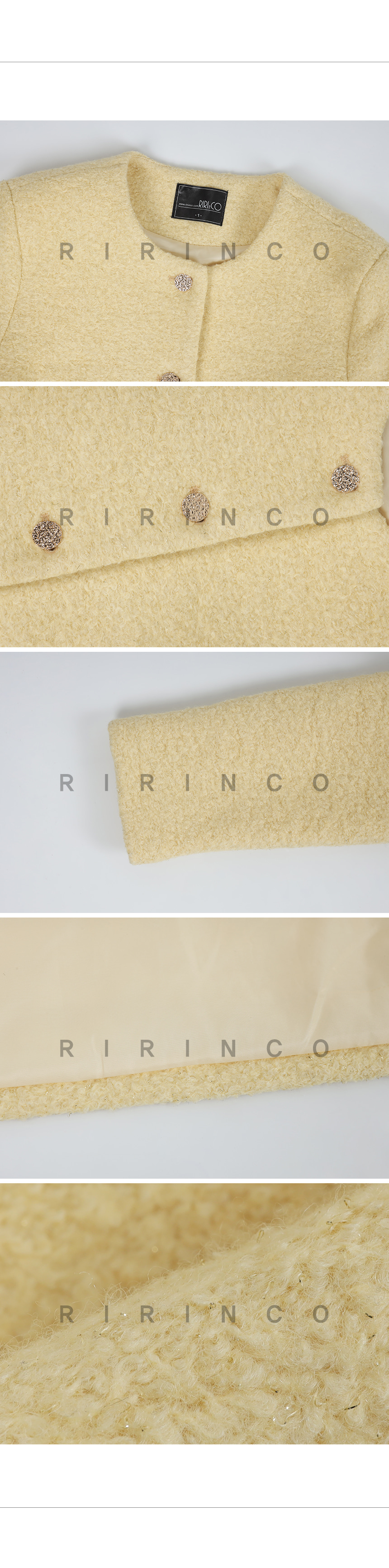 RIRINCO (ウール40%) ツイードセミクロップドジャケット