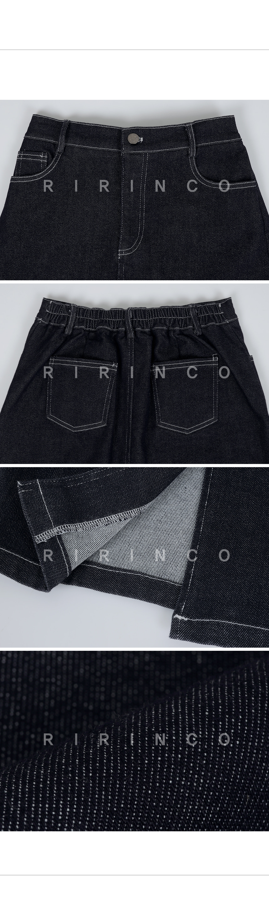 RIRINCO ツーピースステッチデニムバックゴムスカート