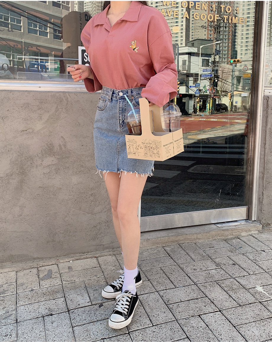 리리앤코 RIRINCO くまちゃん刺繍カラーネックシャツ