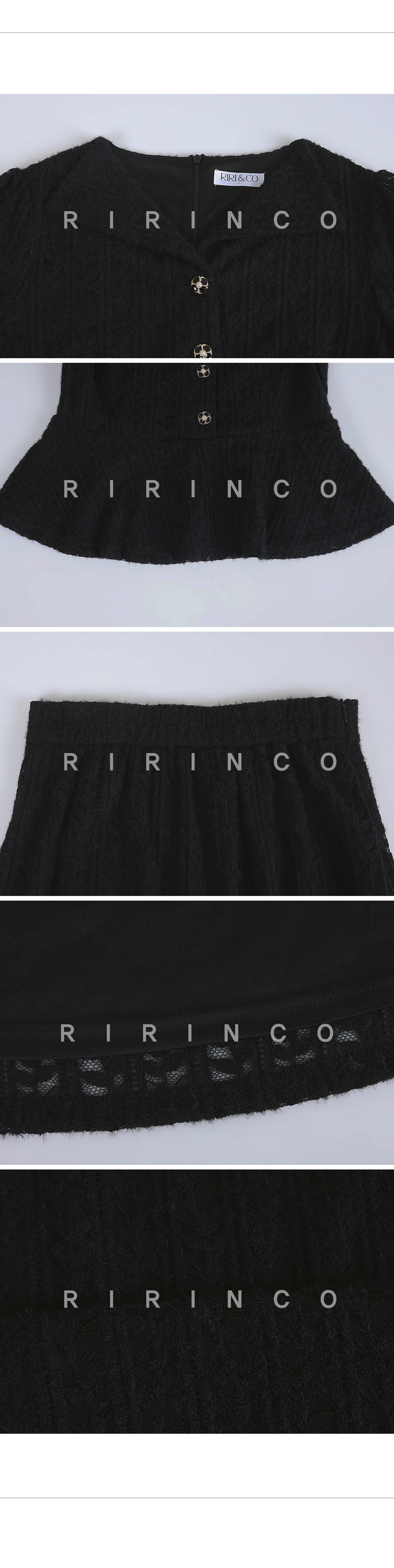 RIRINCO レース表起毛ブラウス&ロングスカート上下セット