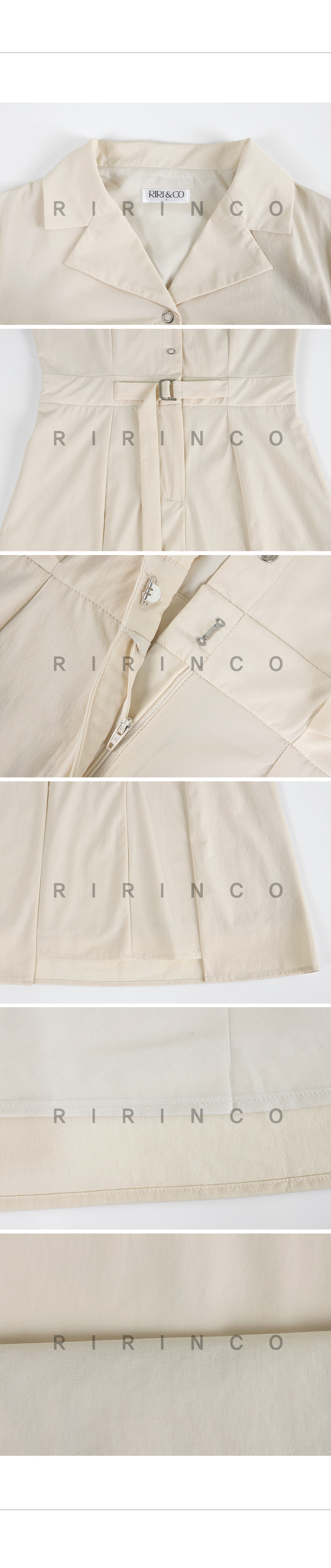 RIRINCO オープンカラーネックベルト付きミニワンピース