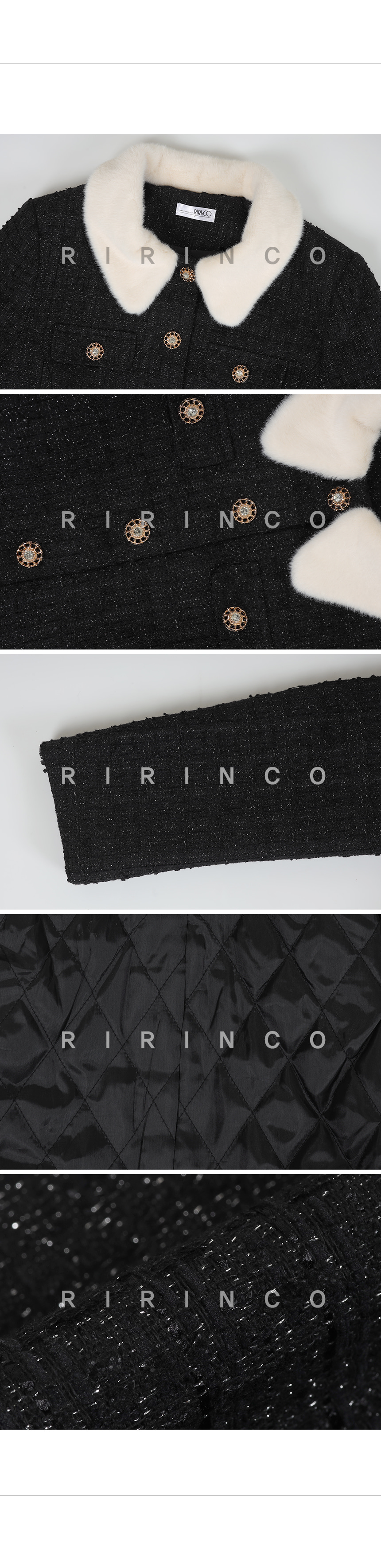 RIRINCO (キルティング裏地)ツイードツーピース ファークロップドジャケット