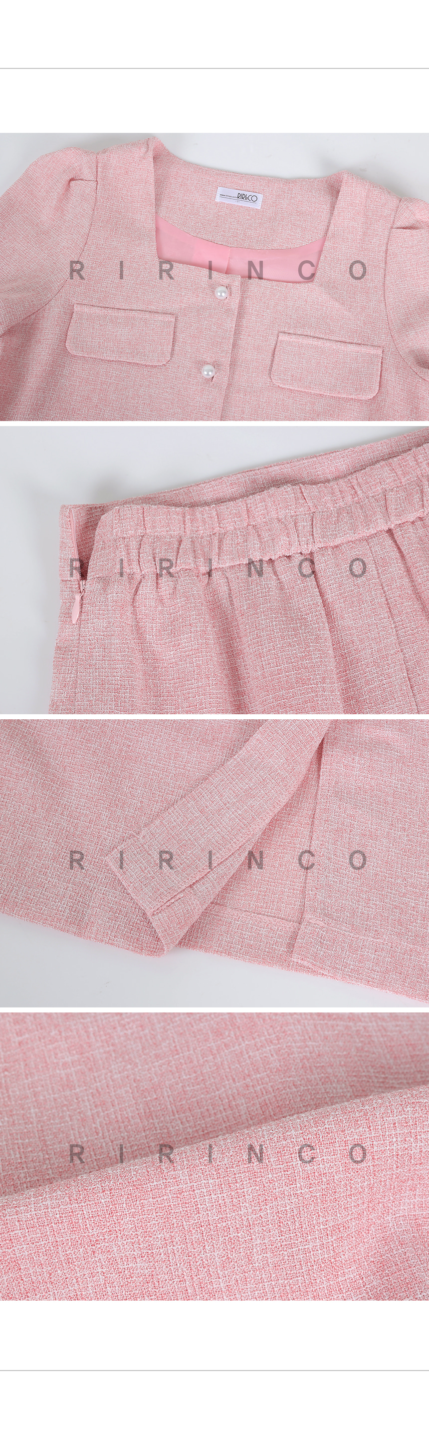 RIRINCO ツイードセミクロップドジャケット＆バックゴムロングスカート上下セット