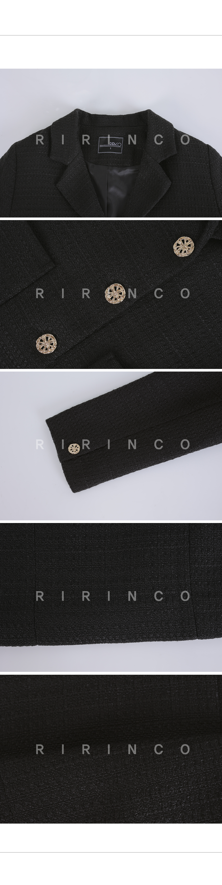RIRINCO ツイードゴールドボタンテーラードジャケット