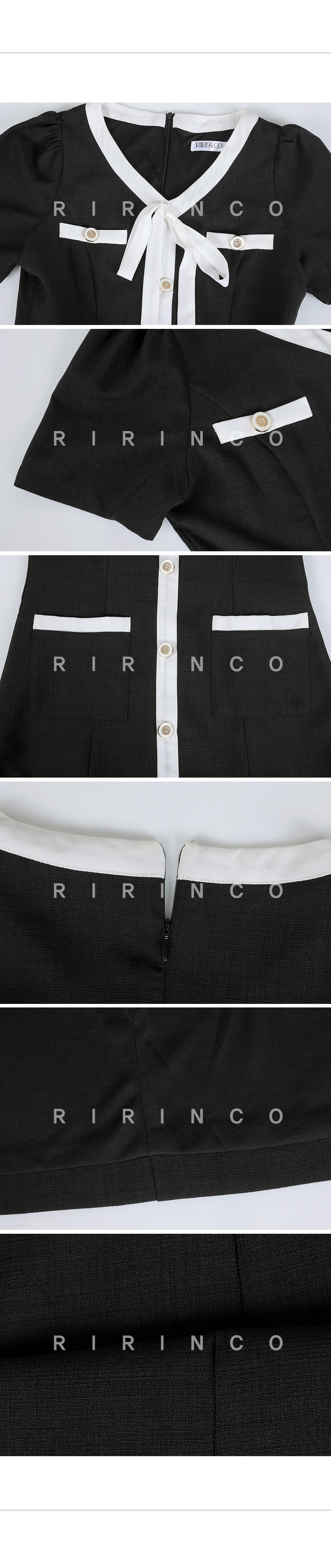 RIRINCO サマーツイード配色ネックリボンロングワンピース