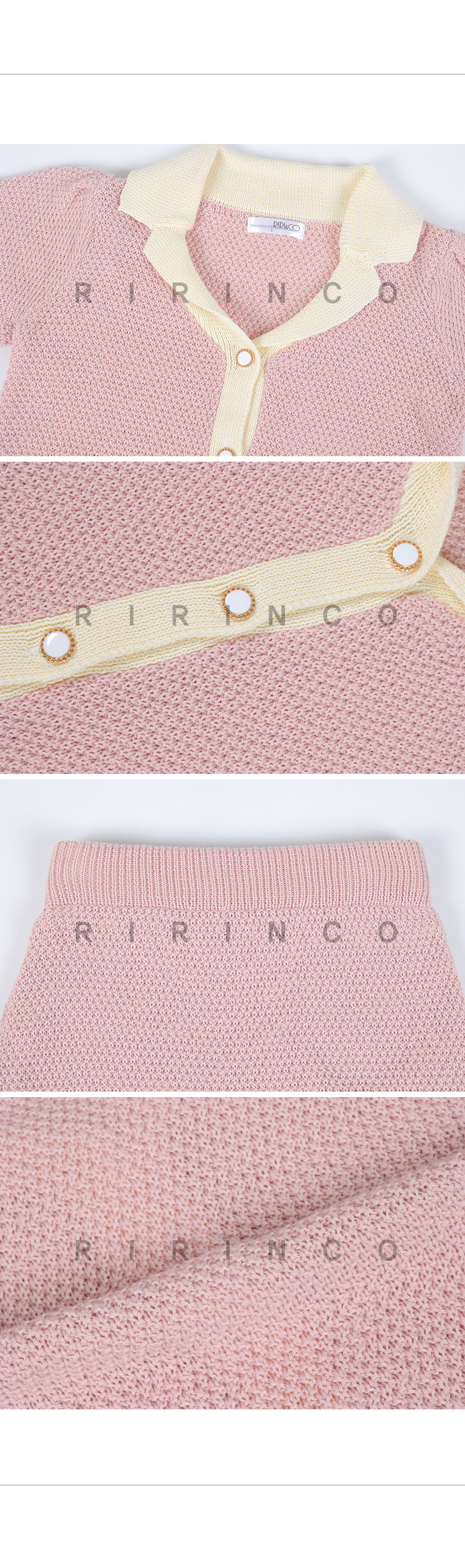 RIRINCO 配色ニットオープンカラーカーディガン&ミニスカート上下セット