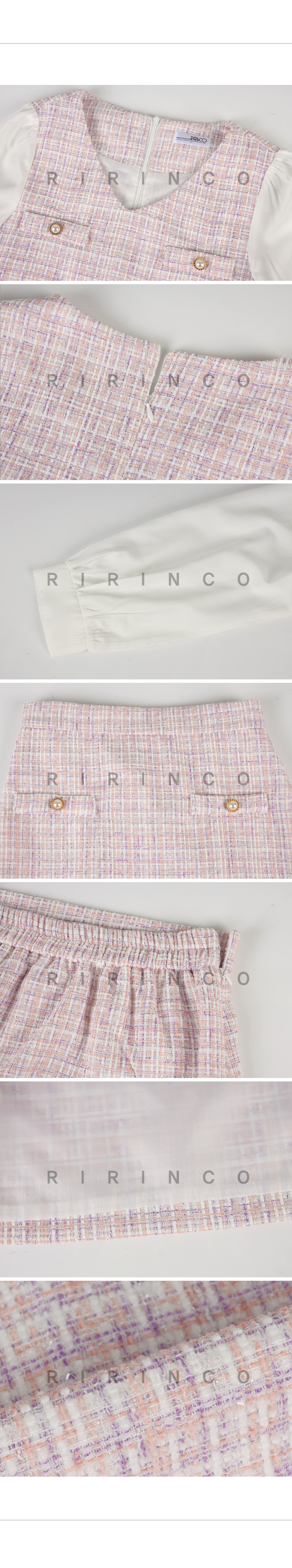 RIRINCO ツイード配色ブラウス＆バックゴムスカート上下セット