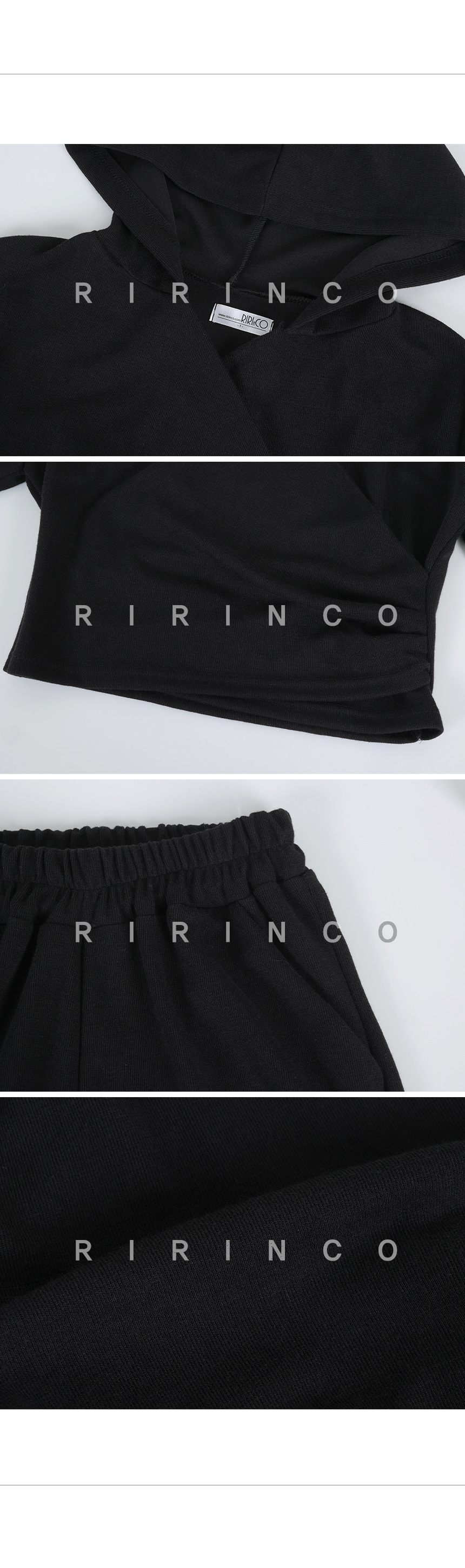RIRINCO Ⅴネックツイストフードトップス＆ワイドパンツセット