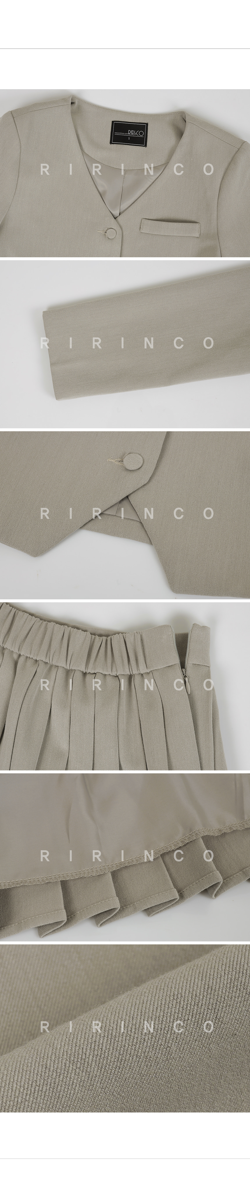 RIRINCO セミクロップド丈ジャケットプリーツスカートセット
