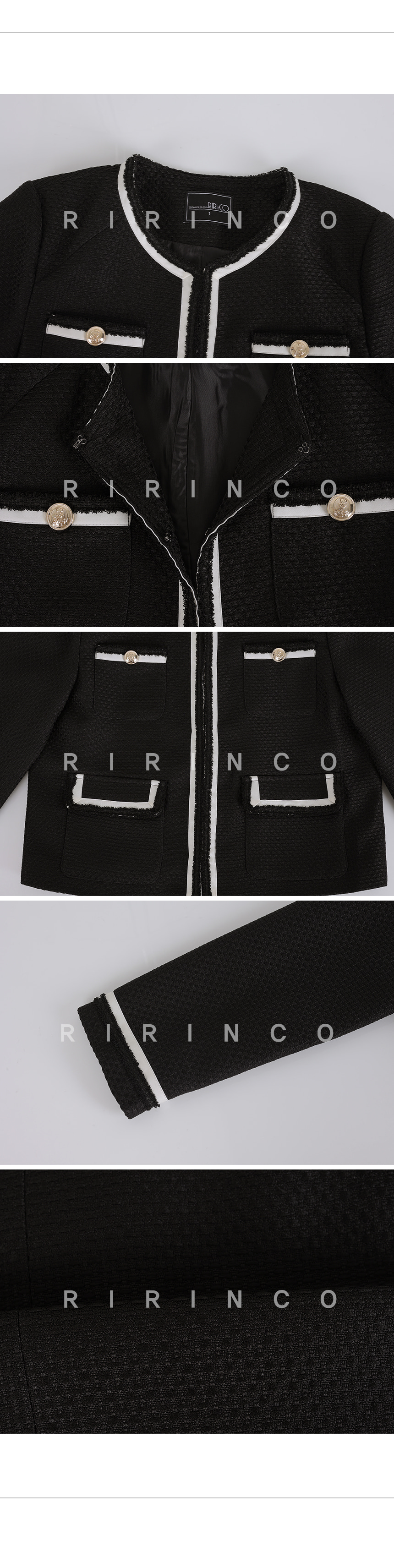 RIRINCO 配色ホックセミクロップド丈ツイードジャケット