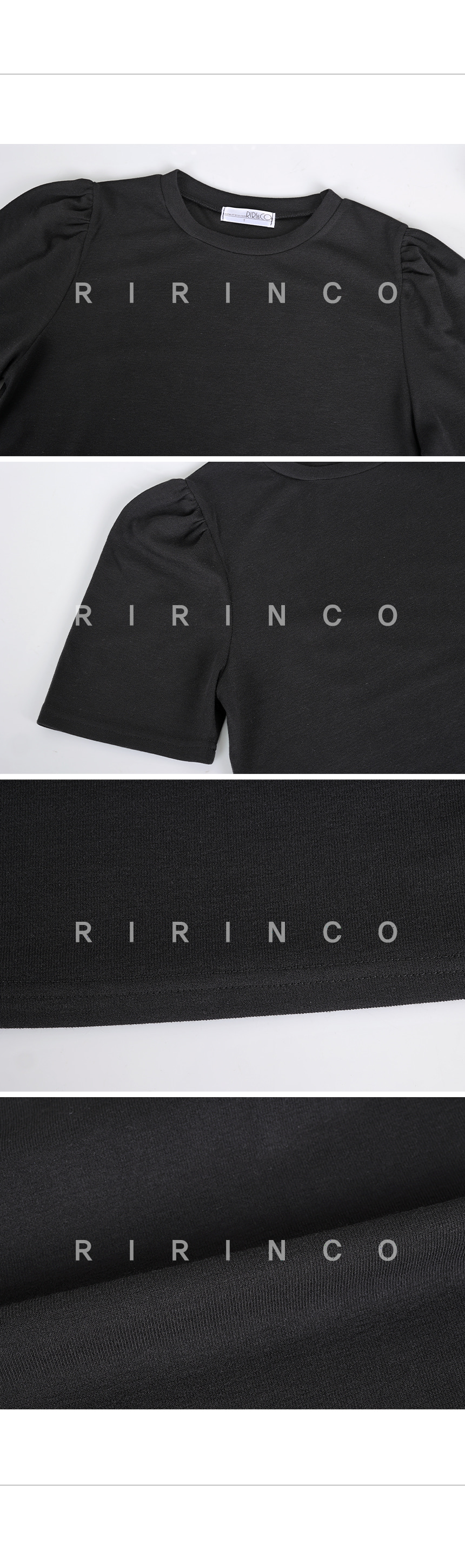 RIRINCO ラウンドネックパフシャリング半袖Tシャツ