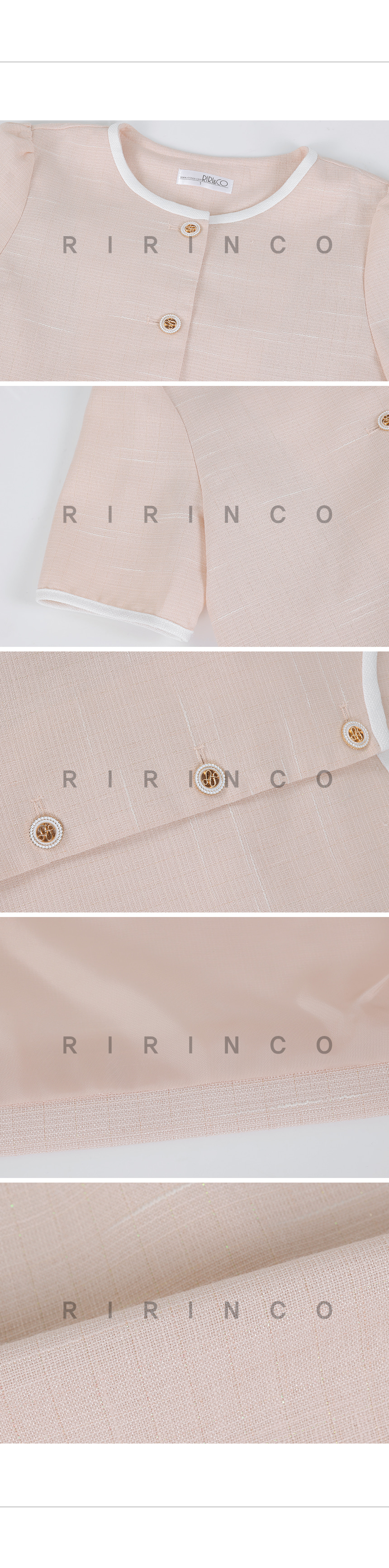 RIRINCO ツーピースツイード配色クロップド半袖ジャケット