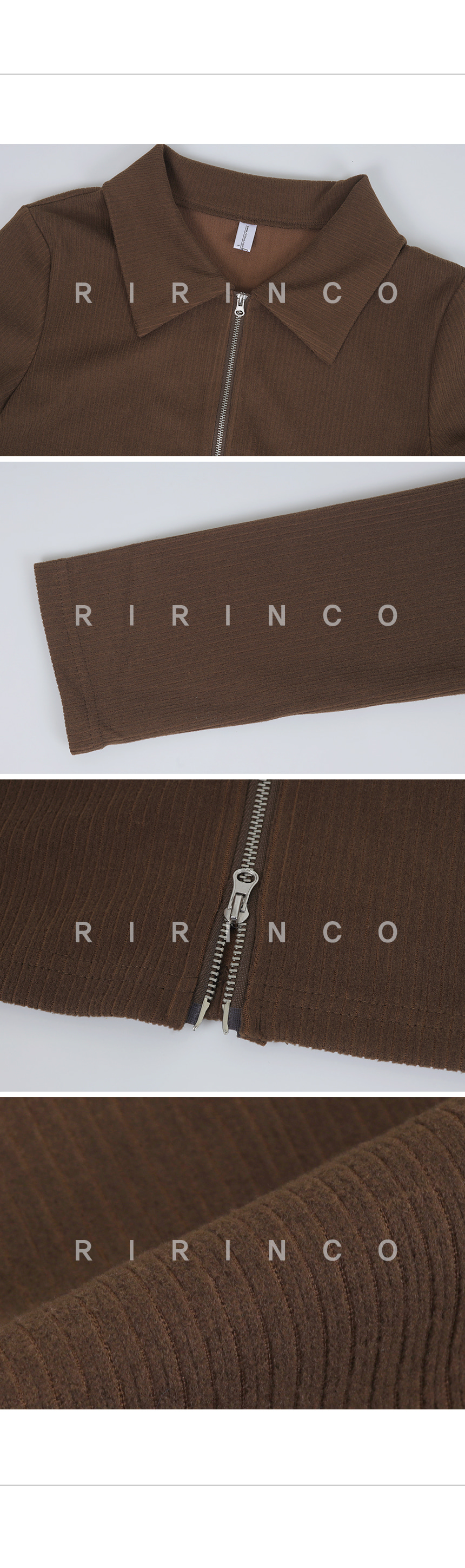 RIRINCO リブ編みカラーネックジップアップ