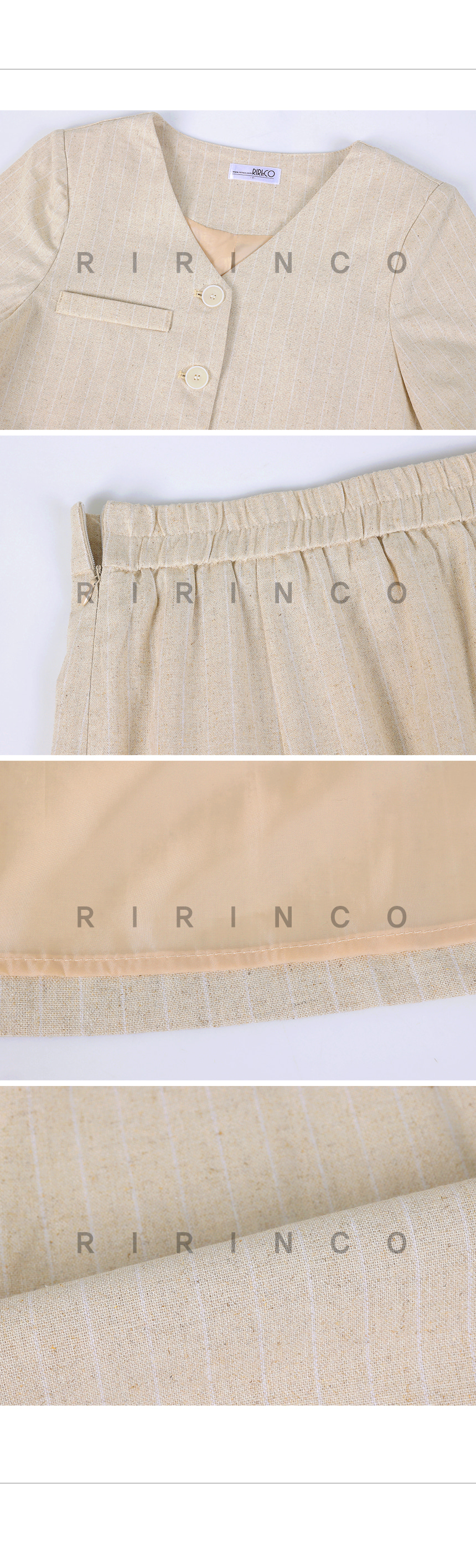 RIRINCO リネンストライプ半袖ジャケット&ロングスカート上下セット