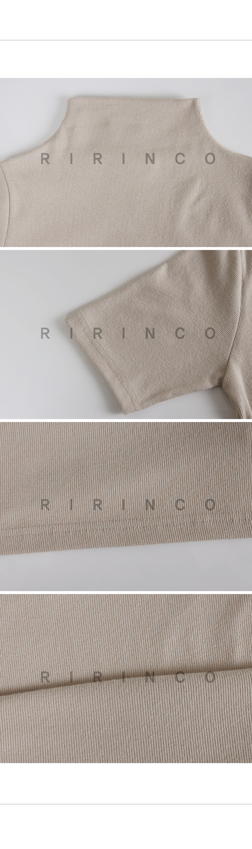 RIRINCO 表起毛ハーフネックリブ半袖Tシャツ