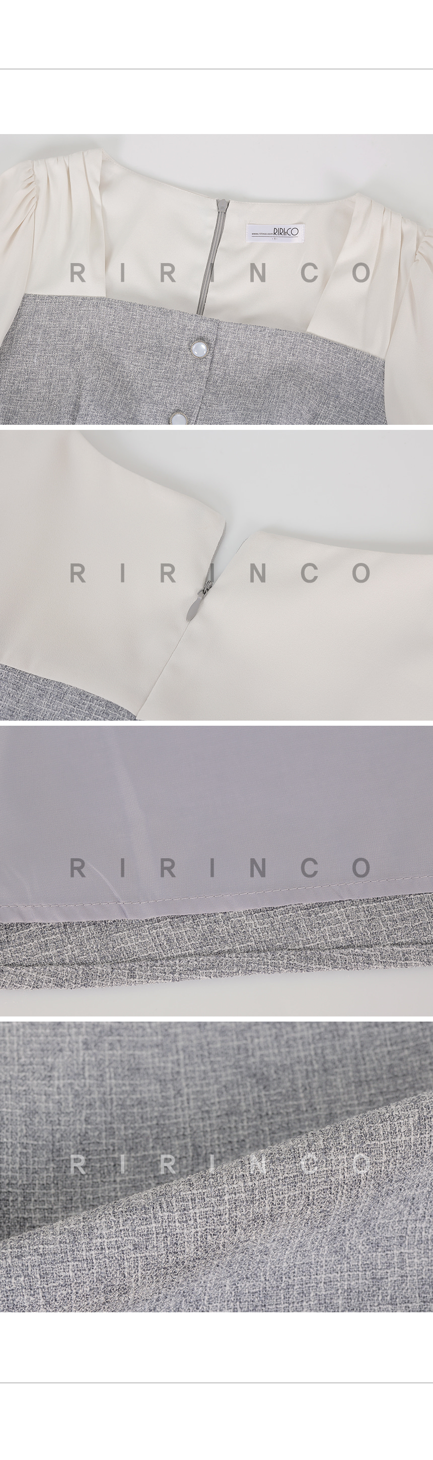 RIRINCO 配色ツイードバックリボンロングワンピース