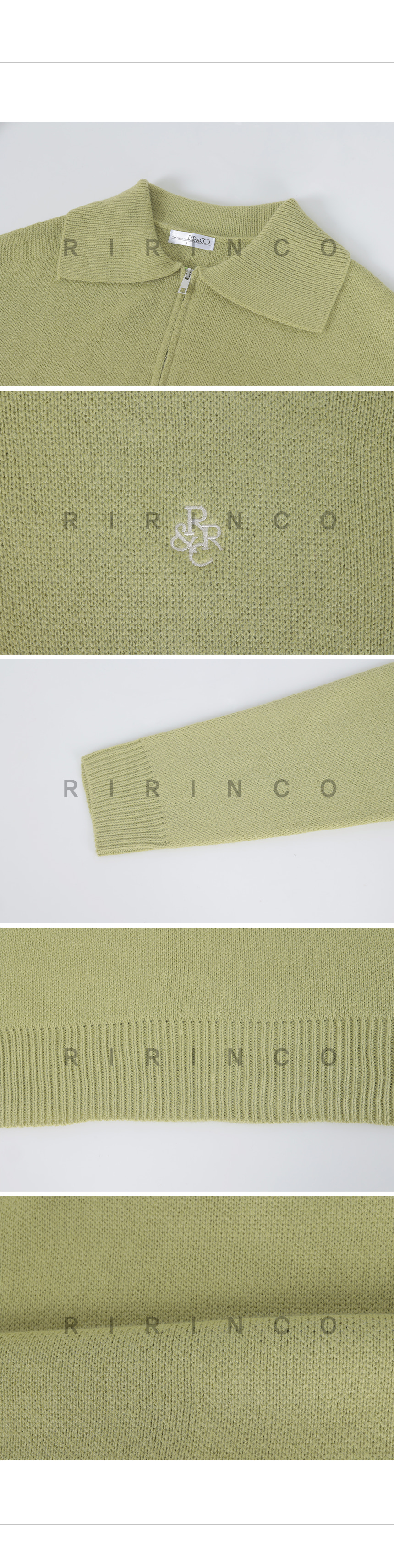 RIRINCO ロゴ刺繍ハーフジップカラーネックニット