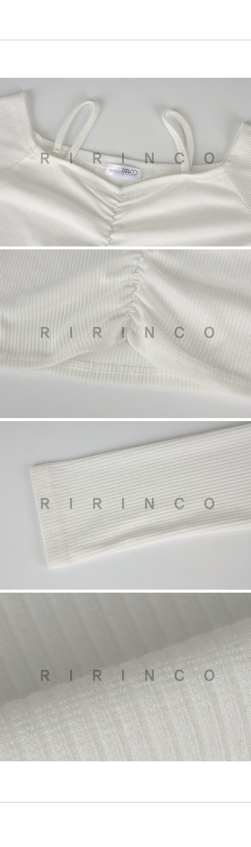 RIRINCO シャーリングオフショルダークロップドキャミTシャツ