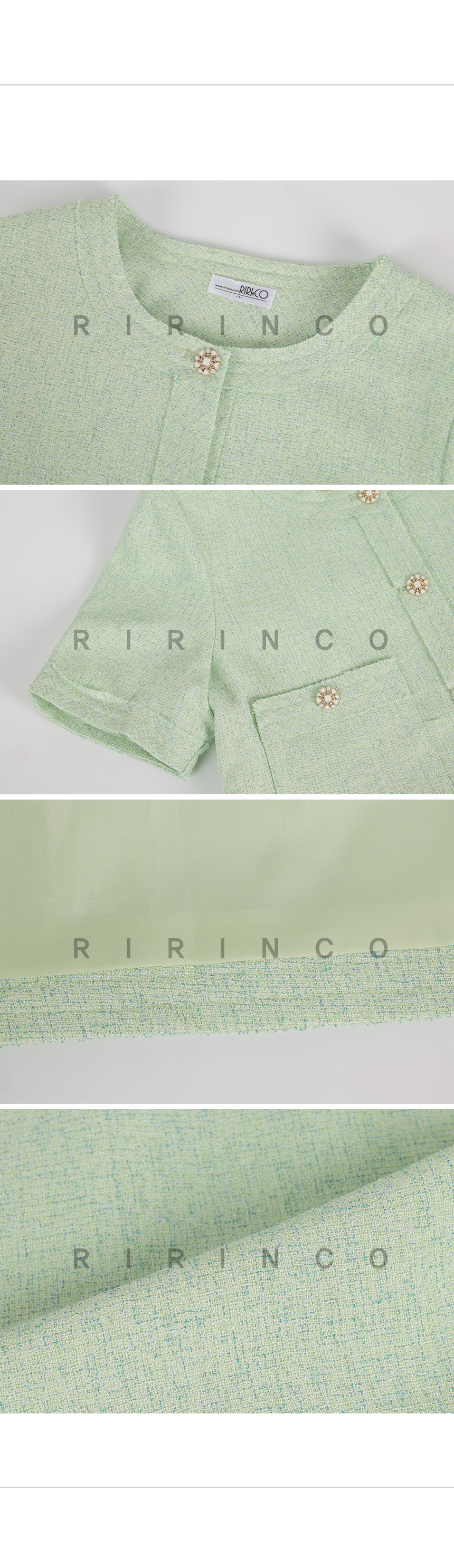 RIRINCO ツイードセミクロップド半袖ジャケット