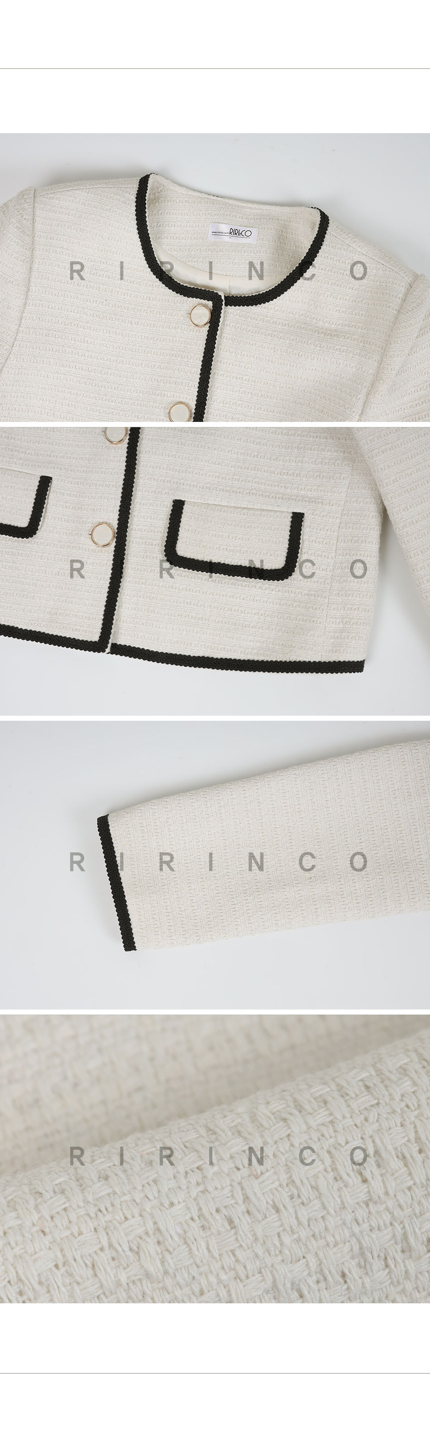 RIRINCO ツーピースツイード配色セミクロップドジャケット