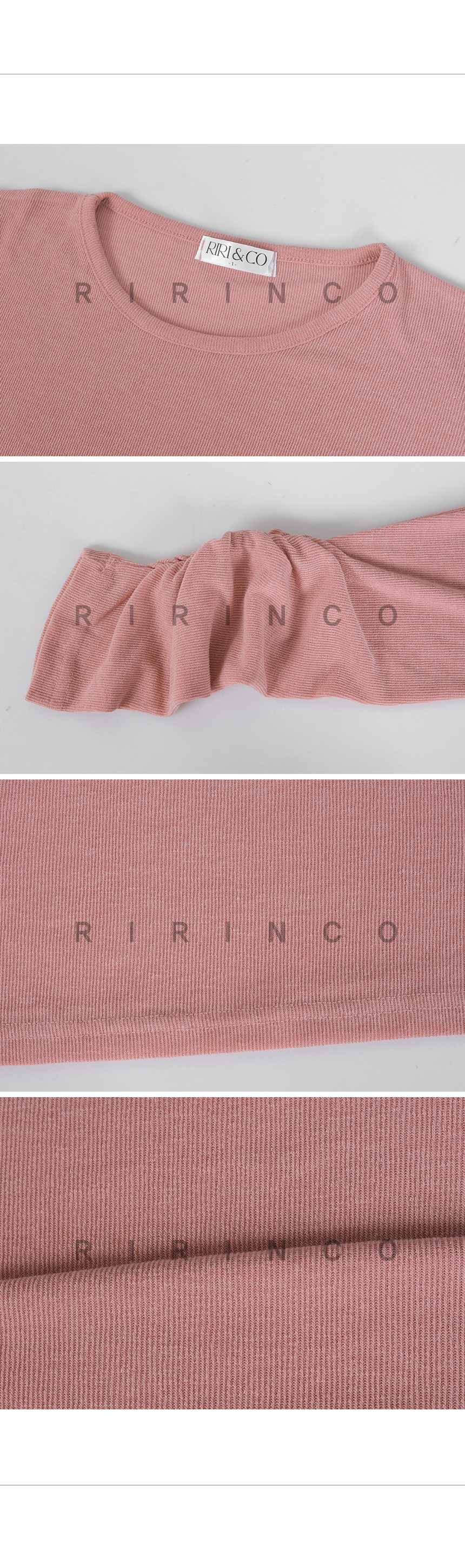 RIRINCO シャーリングラウンドネックベーシックTシャツ
