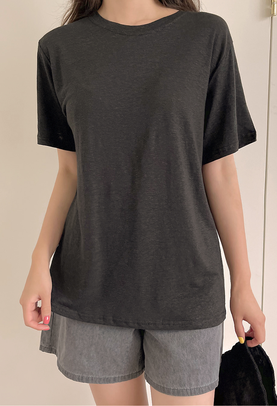 リリエンコ (リネン55%）サマーラウンドネックルーズフィットTシャツ