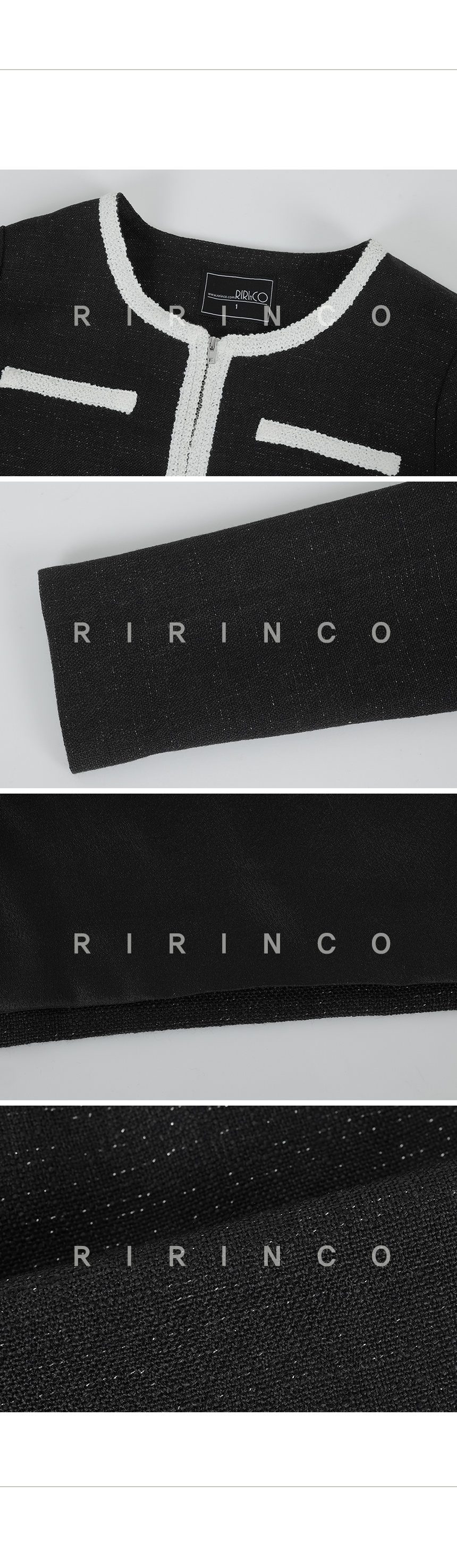 RIRINCO ツーピースツイードバイカラークロップドジャケット