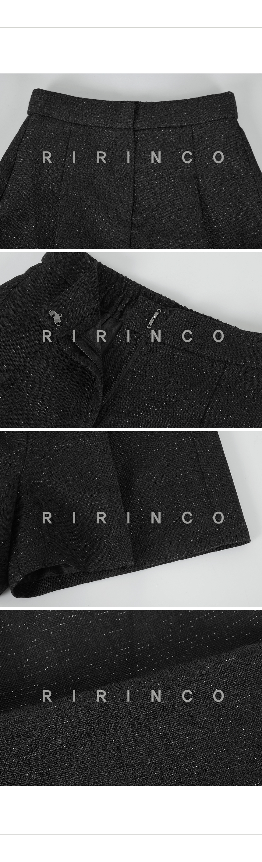 RIRINCO ツイードバックゴムピンタックショートパンツ 
