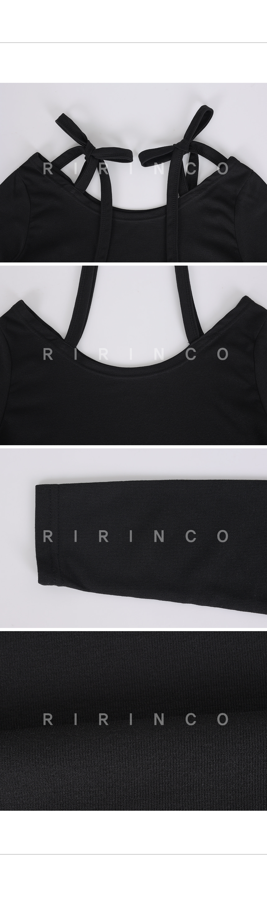 RIRINCO リボンストラップオフショルダーTシャツ