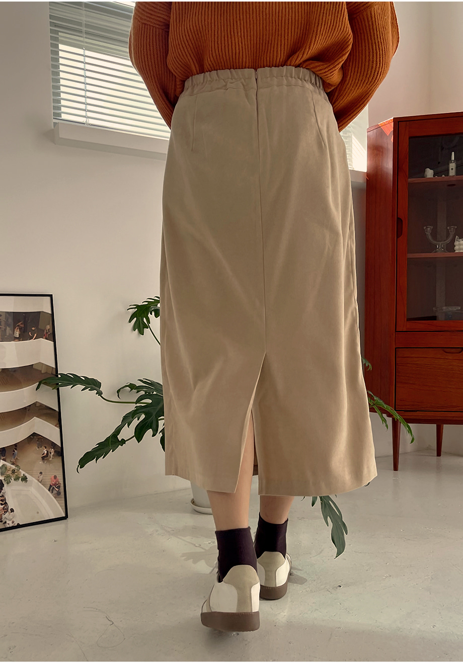 RIRINCO コーデュロイゴム付きバックスリットロングスカート