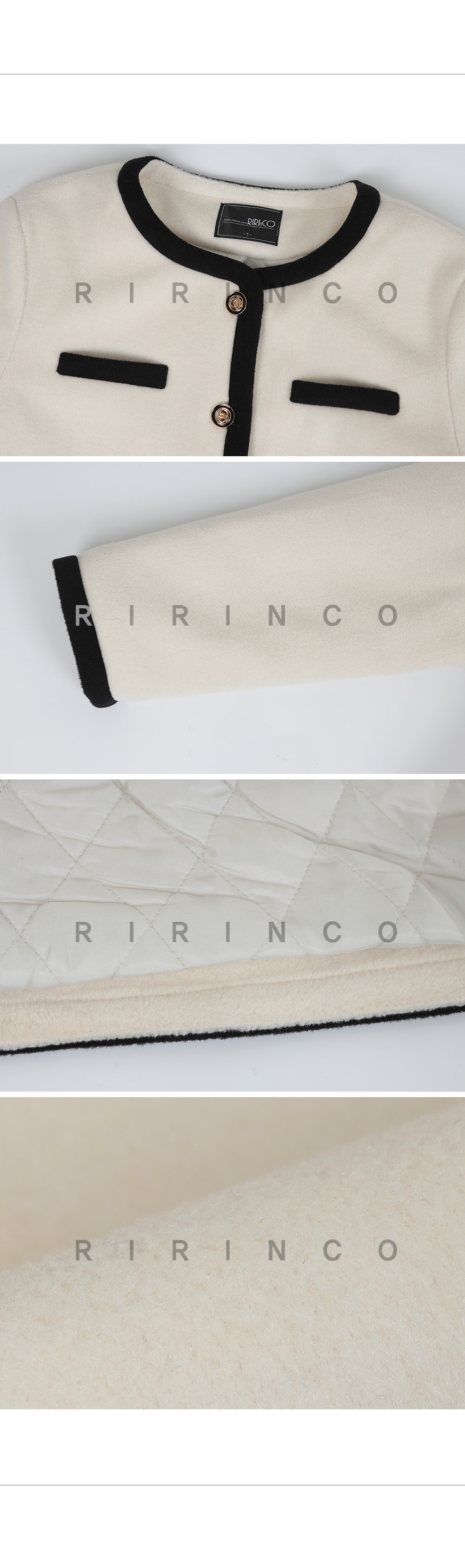 RIRINCO (キルティング裏地)配色セミクロップド丈ジャケット