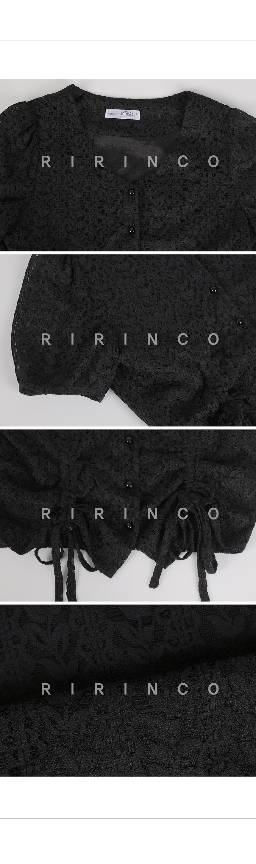 RIRINCO Ⅴネックシャーリングクロップド丈レースブラウス
