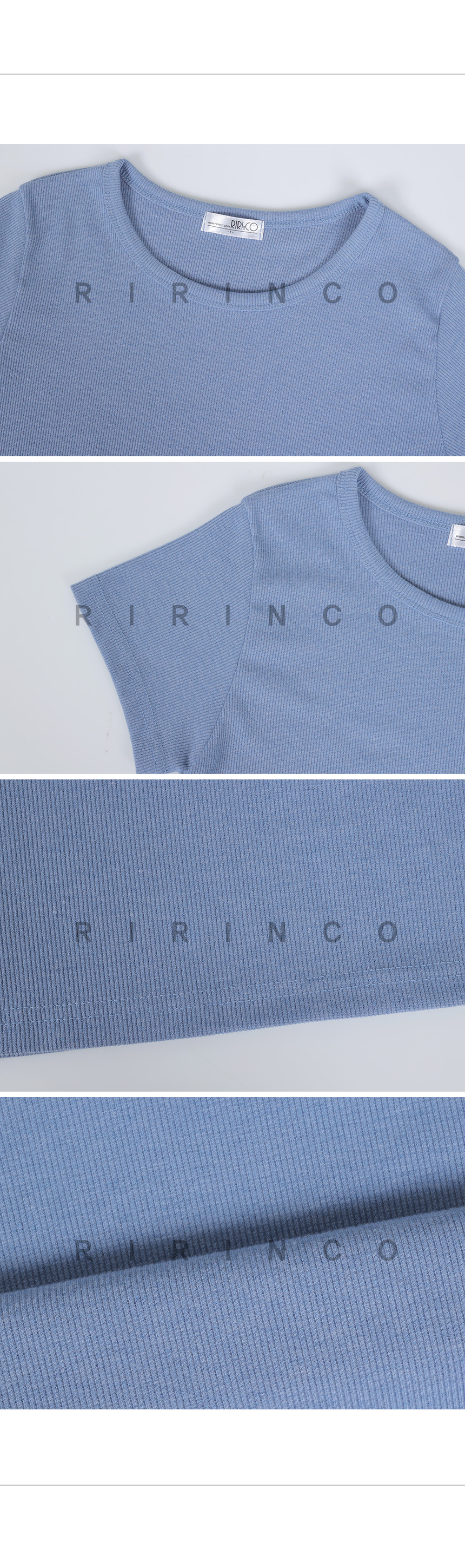 RIRINCO スパンデックス生地セミクロップド丈半袖Tシャツ