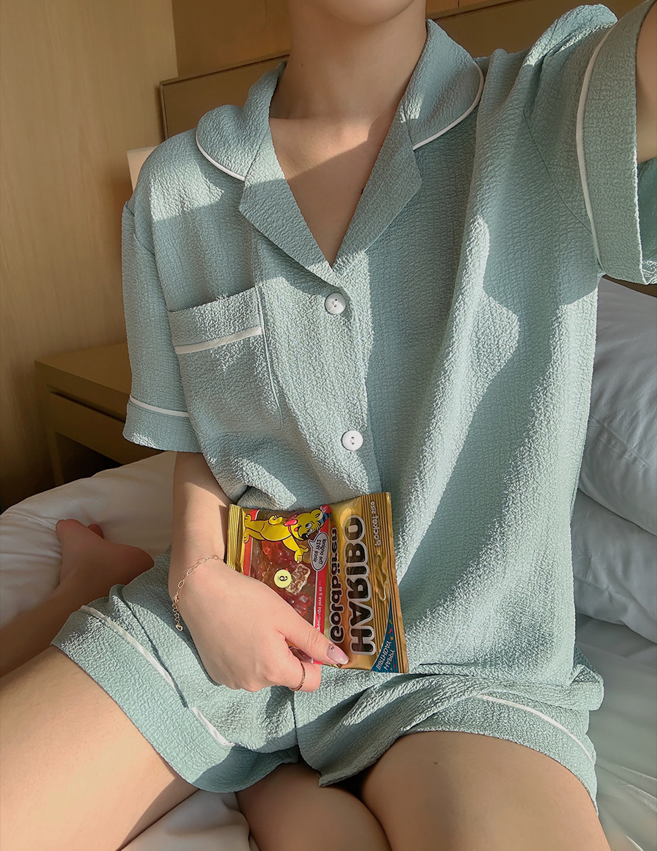 RIRINCO [カップル/ペアルック] ベーシックパジャマ上下セット (半袖ver)