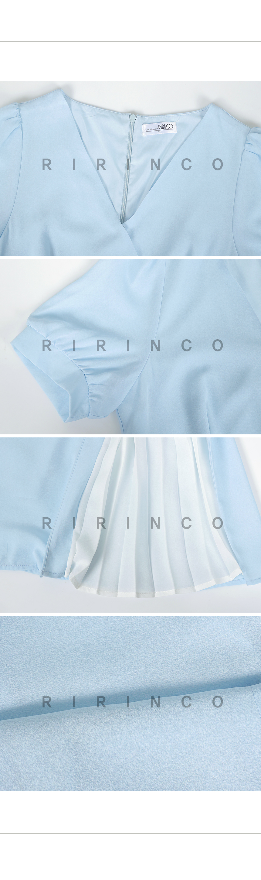 RIRINCO Ⅴネック配色プリーツロングワンピース
