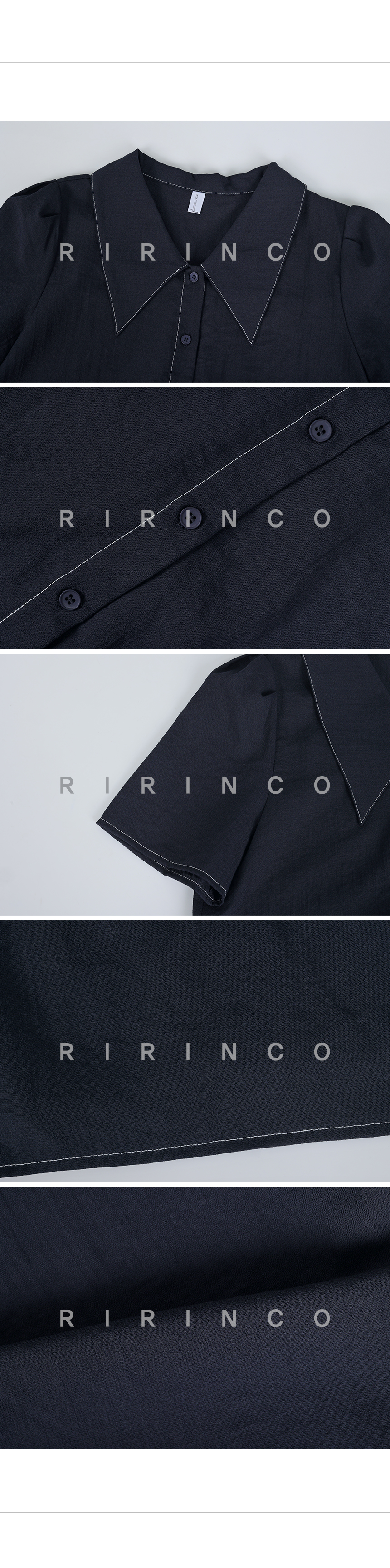 RIRINCO 配色ステッチビッグカラー半袖ブラウス
