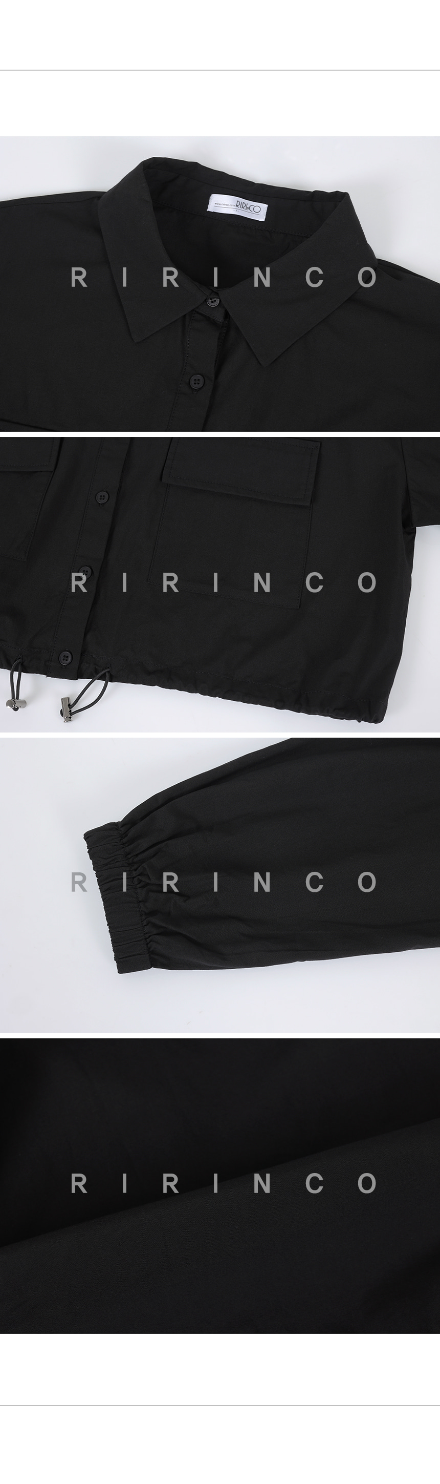 RIRINCO カラーネックストリングポケットクロップドシャツ