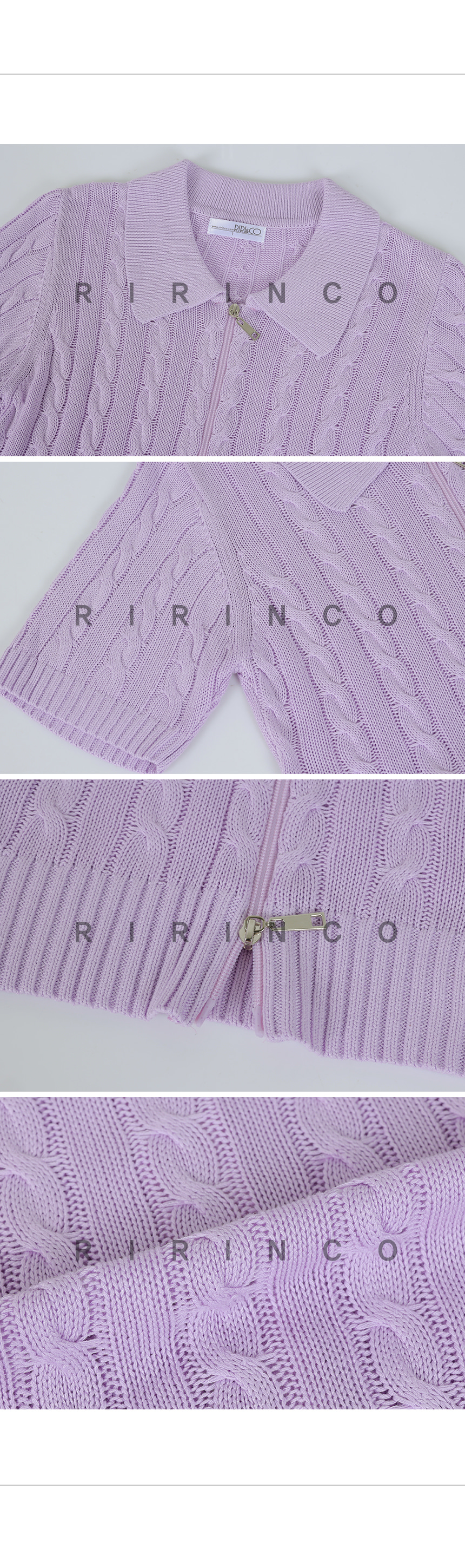 RIRINCO ツーウェイケーブル編み半袖ニットジップアップ
