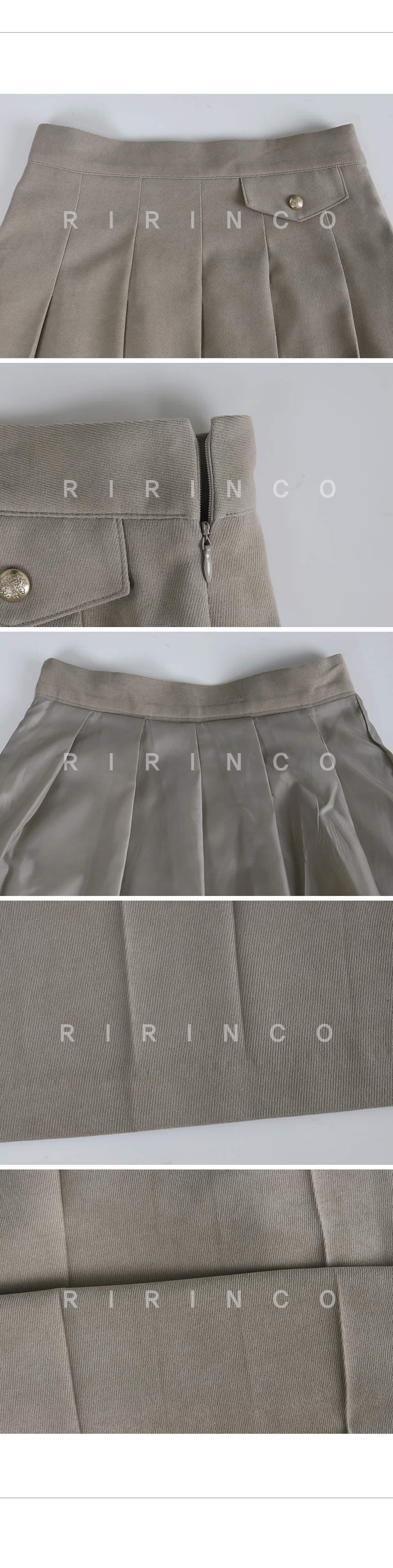 RIRINCO 起毛ゴールドボタンポケット付きプリーツスカート