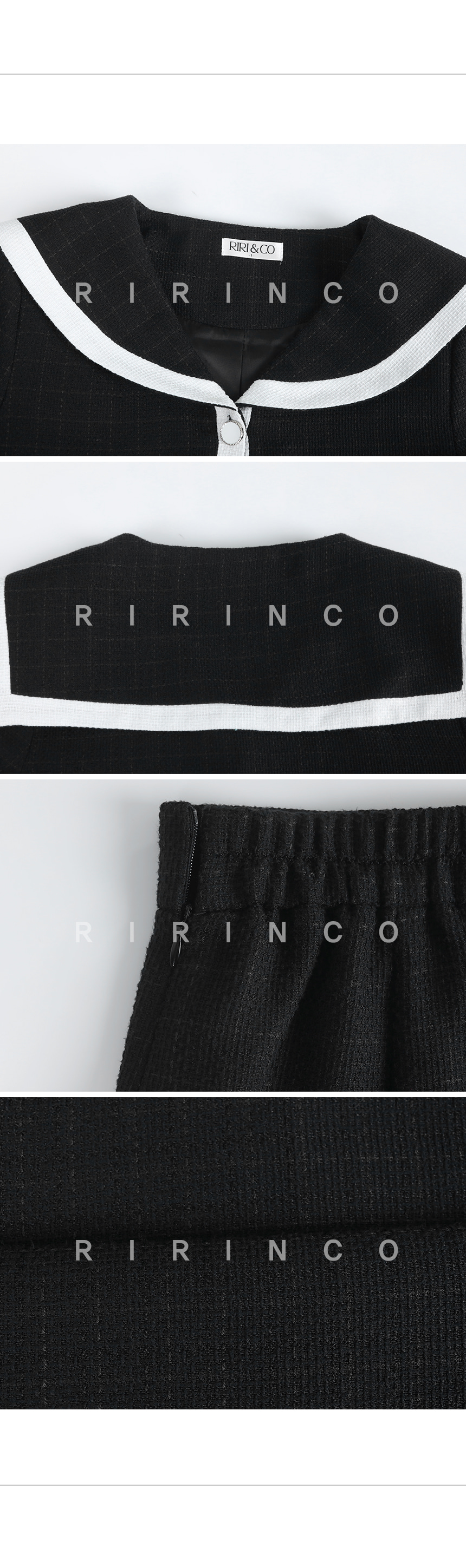 RIRINCO ツイード配色セーラーカラージャケット＆ロングスカートセット