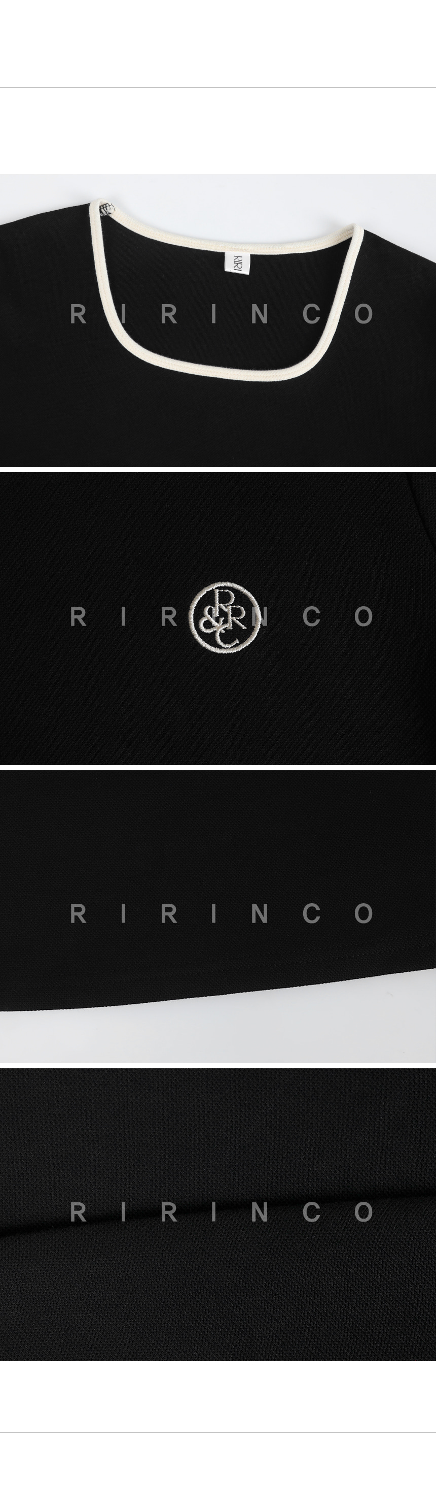 RIRINCO 配色刺繍ロゴスクエアネックTシャツ