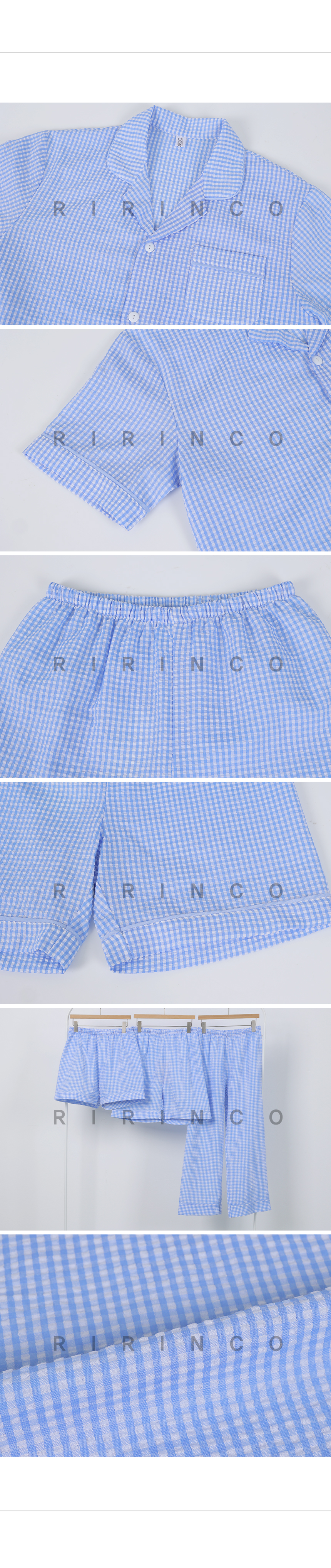 RIRINCO チェック柄パイピングパジャマ上下セット