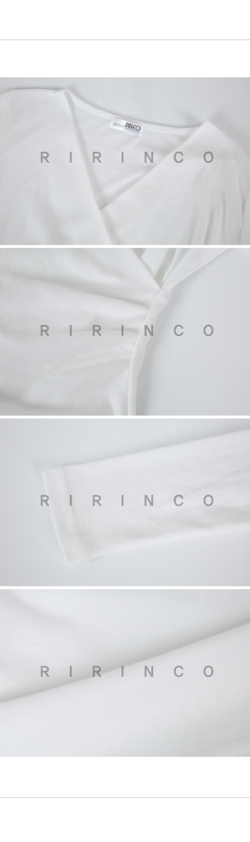 RIRINCO Vネックラップ風シャーリングTシャツ