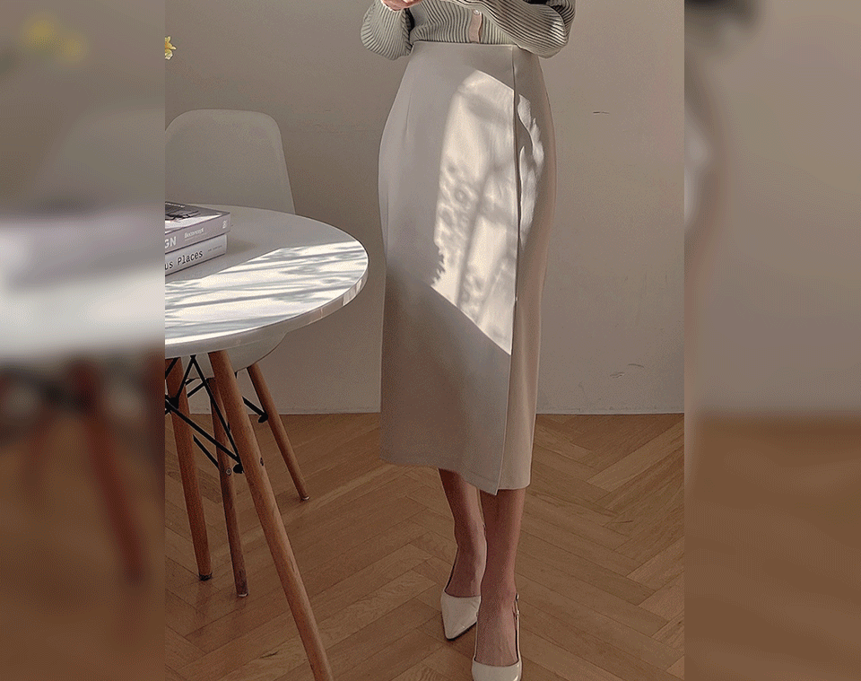 韓国 Hラインサイドスリットロングスカート