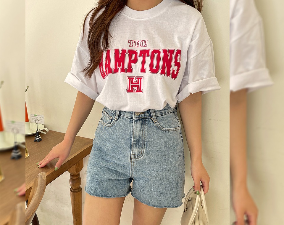 韓国 HAMPTONS英字ロゴプリントTシャツ