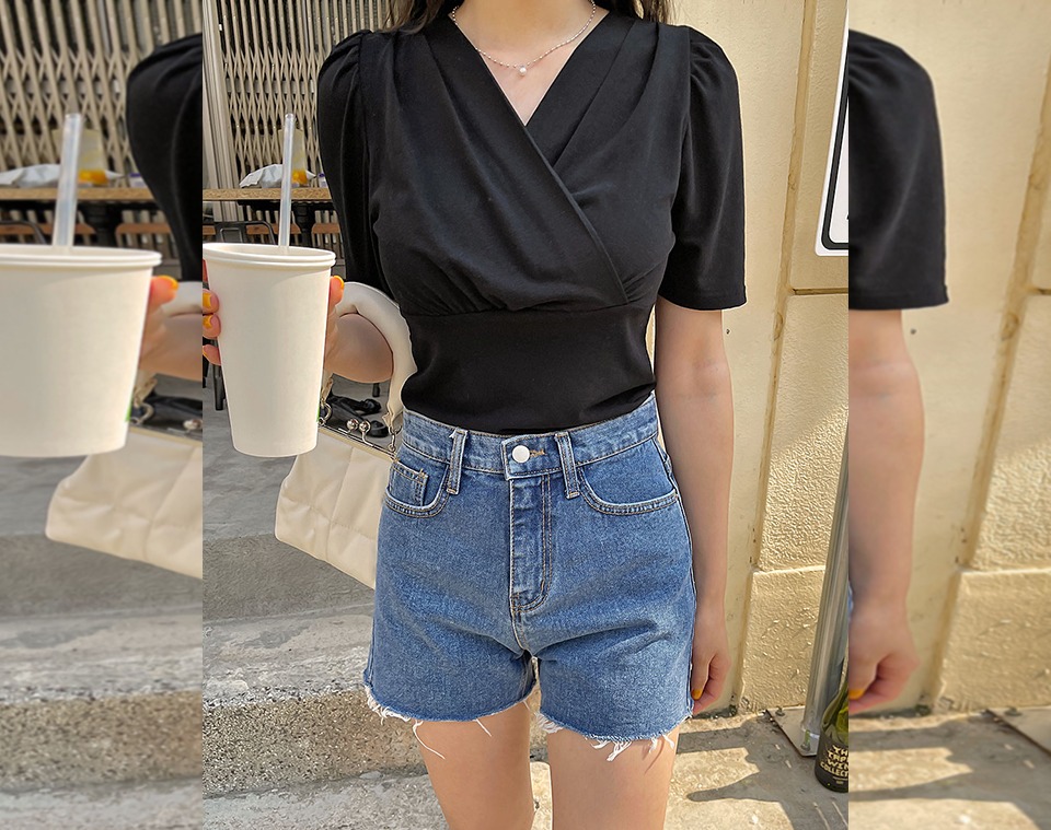 韓国 ラップスタイルVネックTシャツ